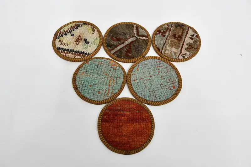 Bohemian Round Coasters, Red and Bronze Woven Coasters
