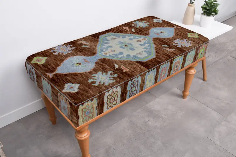 Rectangular Kilim-Inspired Pouf, Multi-Purpose Ottoman Pouf