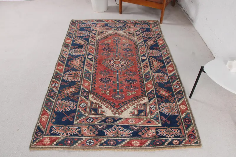 Handmade Blue & Red Southwestern Rug, 0.3x6.3 ft