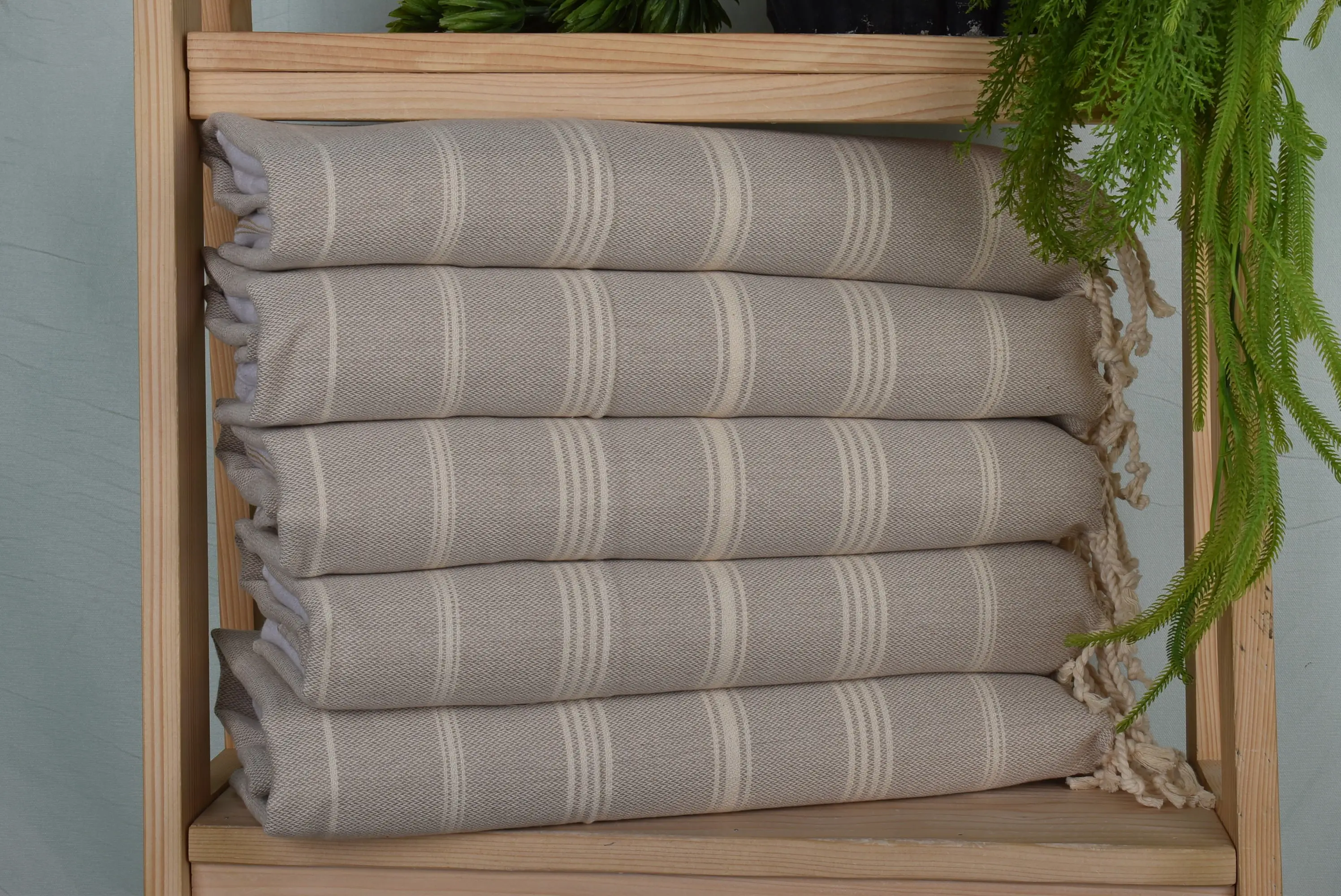 Beige Cotton Tea Towel Hand Towel Striped, 24x38 Inches - 1