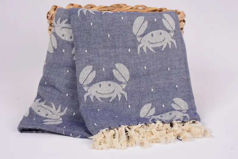 Soft towel, 68x40 Cotton Crab Design Towel, Wedding Anniversary Gift, Holiday Towel, Bridal Party Gifts, Lightweight towel, Hammam towel - 6