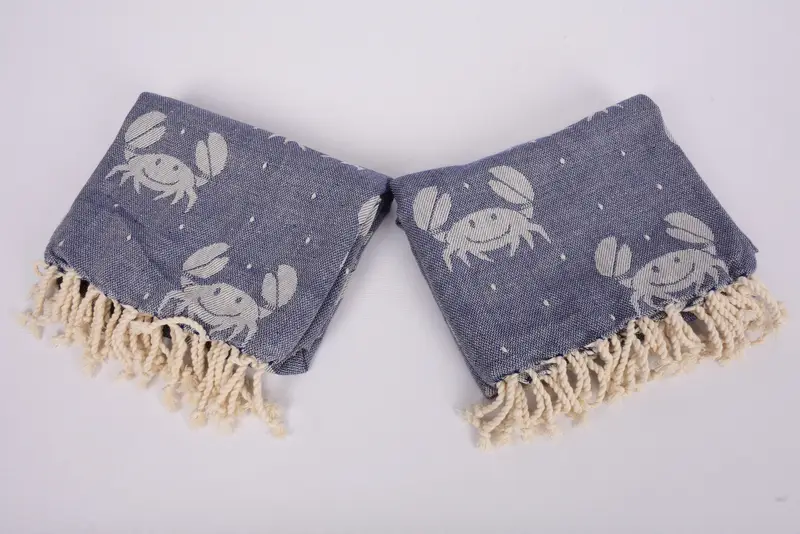 Soft towel, 68x40 Cotton Crab Design Towel, Wedding Anniversary Gift, Holiday Towel, Bridal Party Gifts, Lightweight towel, Hammam towel - 8