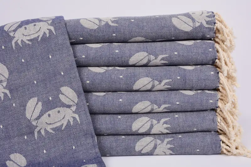 Soft towel, 68x40 Cotton Crab Design Towel, Wedding Anniversary Gift, Holiday Towel, Bridal Party Gifts, Lightweight towel, Hammam towel - 2