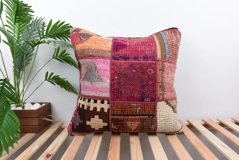 Home Decor Pillow, Kilim Pillow Cover, 24x24 Purple Pillow Sham, Pillow Case, Pillow for Sofa, Bohemian Cushion Pillow Cover - 1