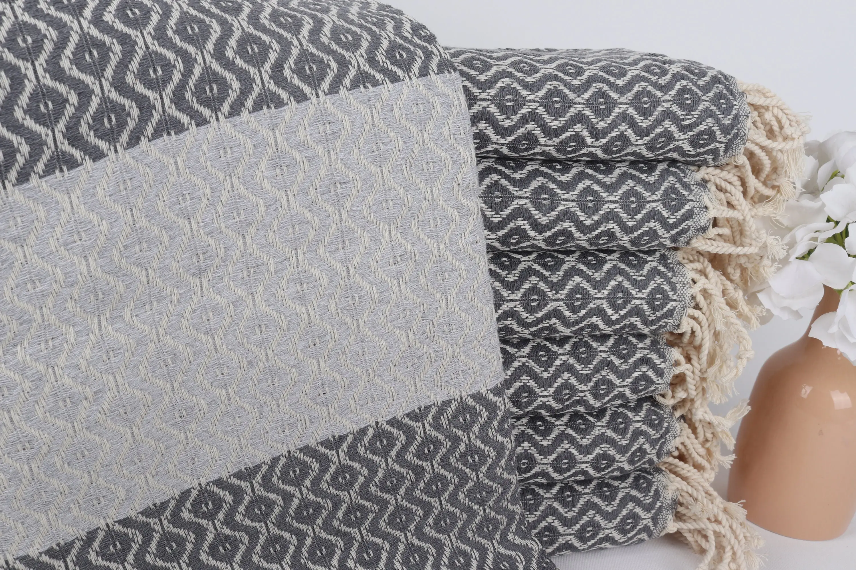 Custom Beach Towel Turkish Cotton Dark Gray-Light Gray, 40x71 Inches - 1