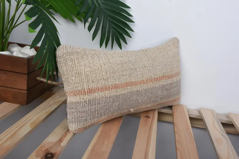 Vintage Kilim Throw Pillow, Cushion, Vintage Throw Pillow Cover, Kilim Pillow Cover, Indoor Pillow Cover, Home Decor Pillow, 8x16 Beige Pillow - 4