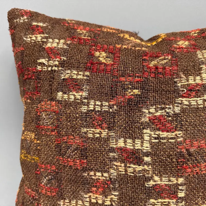 Decorative Throw Cushion Case, Vintage Kilim Pillow, Garden Pillow Case, Vintage Pillow, Boho Pillow Sham Cover, Cushion Case, 18x18 Brown Pillow - 5