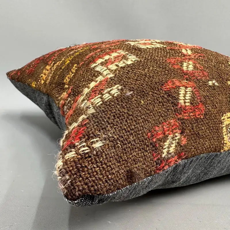 Decorative Throw Cushion Case, Vintage Kilim Pillow, Garden Pillow Case, Vintage Pillow, Boho Pillow Sham Cover, Cushion Case, 18x18 Brown Pillow - 6