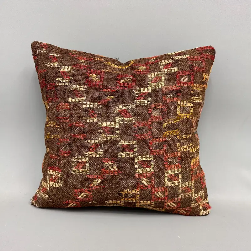Decorative Throw Cushion Case, Vintage Kilim Pillow, Garden Pillow Case, Vintage Pillow, Boho Pillow Sham Cover, Cushion Case, 18x18 Brown Pillow - 4