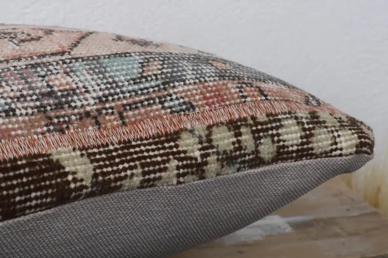Turkish Bench Pillow Cover, Cushion Case, 16x16 Beige Pillow Sham, Throw Kilim Pillow, Ethnical Kilim Rug Pillow, Turkish Pillow - 6