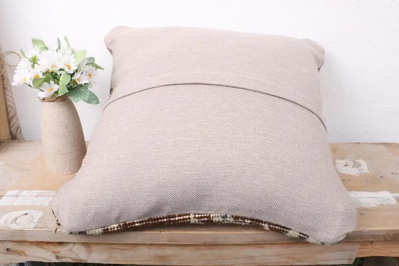 Turkish Bench Pillow Cover, Cushion Case, 16x16 Beige Pillow Sham, Throw Kilim Pillow, Ethnical Kilim Rug Pillow, Turkish Pillow - 7