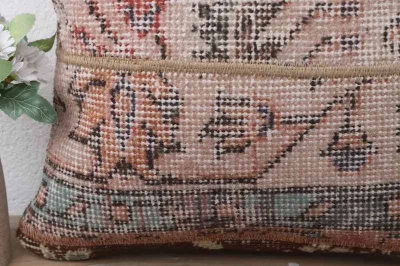 Turkish Bench Pillow Cover, Cushion Case, 16x16 Beige Pillow Sham, Throw Kilim Pillow, Ethnical Kilim Rug Pillow, Turkish Pillow - 3