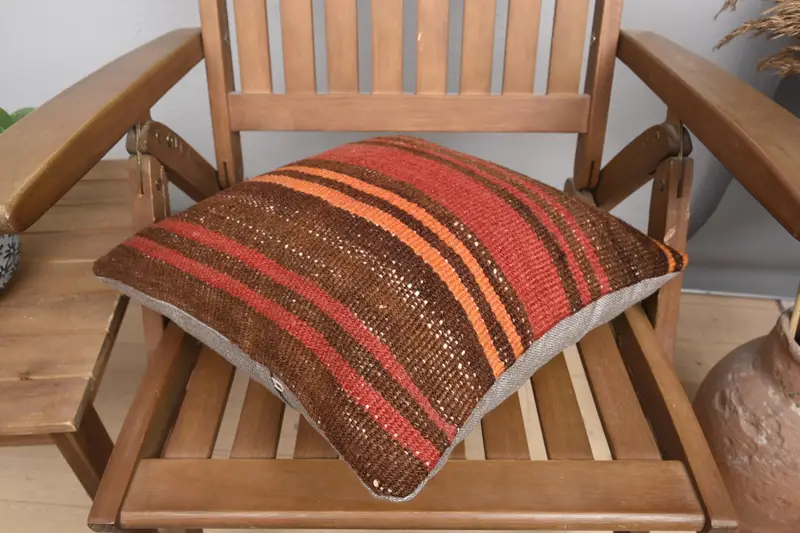 Turkish Kilim Pillow, Pillow, 16x16 Red Pillow Case, Gift Pillow, Throw Kilim Pillow, Armchair Pillow Sham, Vintage Kilim Pillow Cushion - 4