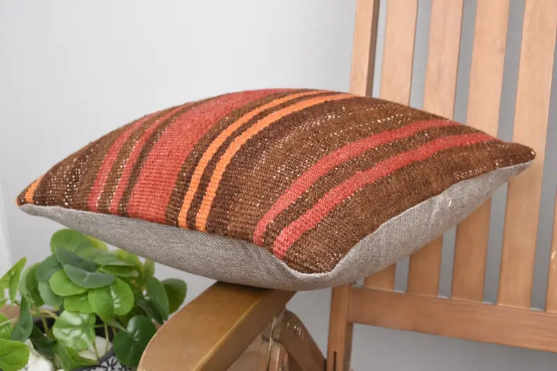 Turkish Kilim Pillow, Pillow, 16x16 Red Pillow Case, Gift Pillow, Throw Kilim Pillow, Armchair Pillow Sham, Vintage Kilim Pillow Cushion - 6