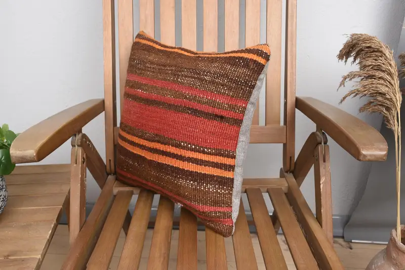 Turkish Kilim Pillow, Pillow, 16x16 Red Pillow Case, Gift Pillow, Throw Kilim Pillow, Armchair Pillow Sham, Vintage Kilim Pillow Cushion - 3