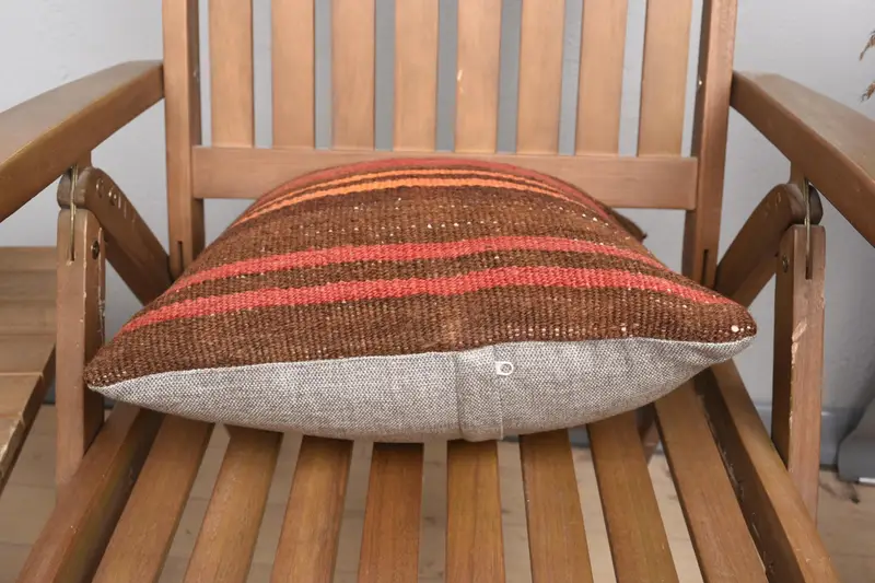Turkish Kilim Pillow, Pillow, 16x16 Red Pillow Case, Gift Pillow, Throw Kilim Pillow, Armchair Pillow Sham, Vintage Kilim Pillow Cushion - 5