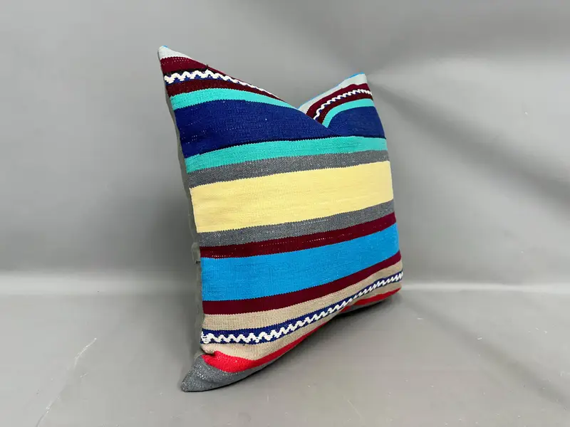 Home Decor Pillow, 20x20 Blue Pillow Case, Lounge Throw Cushion Case, Turkish Kilim Pillow, Pillow, Vintage Throw Pillow, Boho Pillow Sham Cover - 2