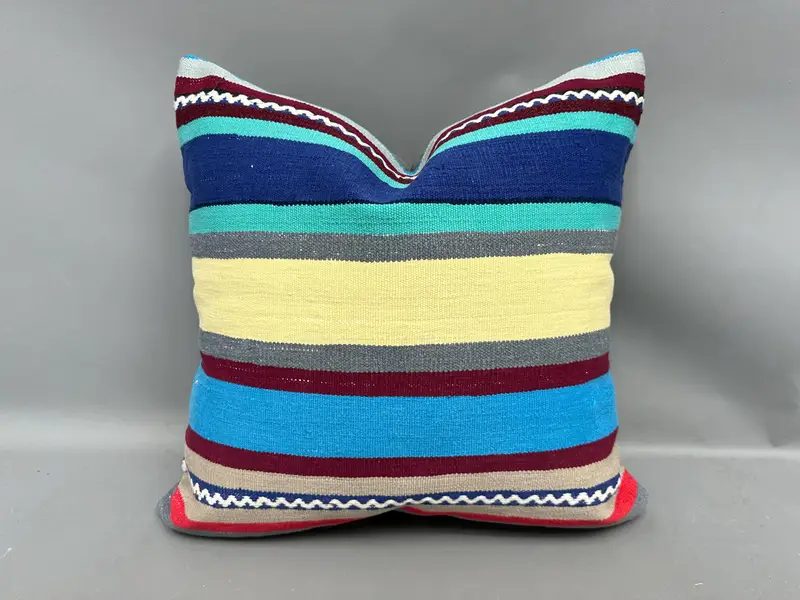 Home Decor Pillow, 20x20 Blue Pillow Case, Lounge Throw Cushion Case, Turkish Kilim Pillow, Pillow, Vintage Throw Pillow, Boho Pillow Sham Cover - 1