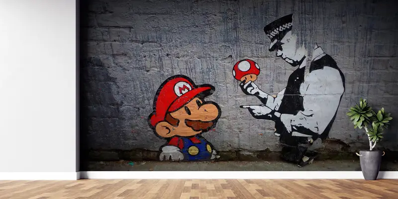 Super Mario Graffiti Baskılı Duvar Kağıdı: Oyun Odanızı Yükseltin