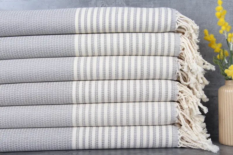 Organic Turkish Bath Towel Striped Gray 40x67 Inches