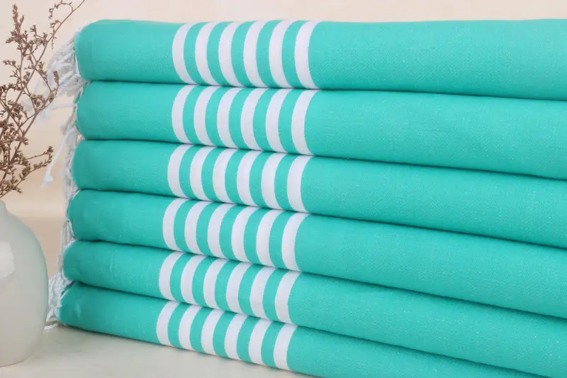 Personalized Gift Box Towel, Benetton Green Striped Turkish Cotton, 40x71 Inches