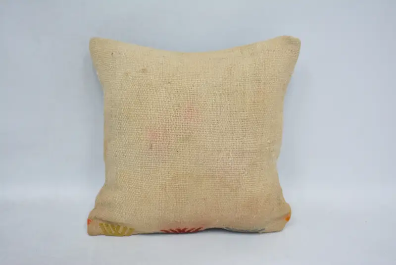 Pillow, Vintage Kilim Pillow, Knitted Cushion Case, Kilim Cushion Sham, Kilim Rug Pillow Sham, Turkish Pillow, 14x14 Beige Pillow Case - 1
