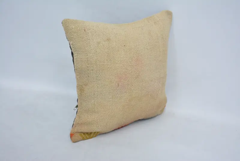 Pillow, Vintage Kilim Pillow, Knitted Cushion Case, Kilim Cushion Sham, Kilim Rug Pillow Sham, Turkish Pillow, 14x14 Beige Pillow Case - 3