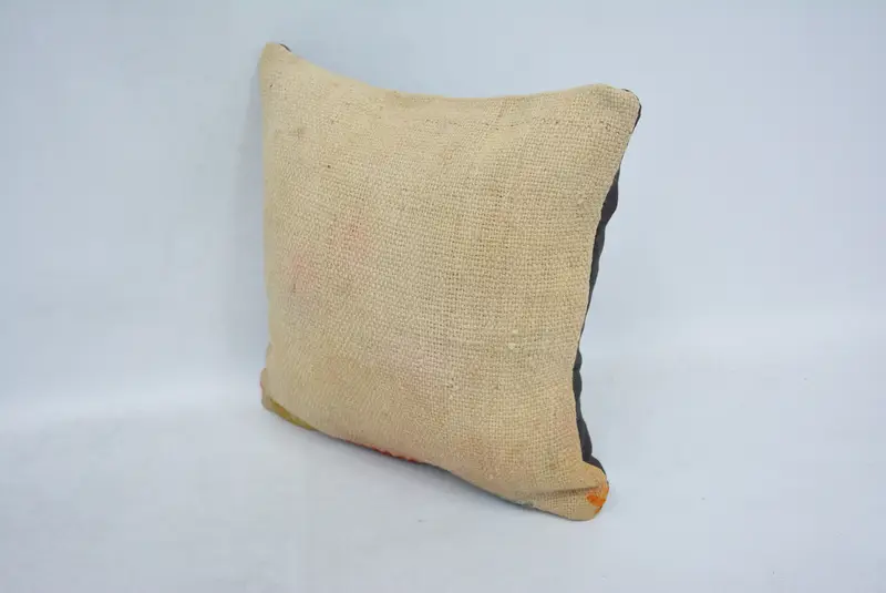 Pillow, Vintage Kilim Pillow, Knitted Cushion Case, Kilim Cushion Sham, Kilim Rug Pillow Sham, Turkish Pillow, 14x14 Beige Pillow Case - 4