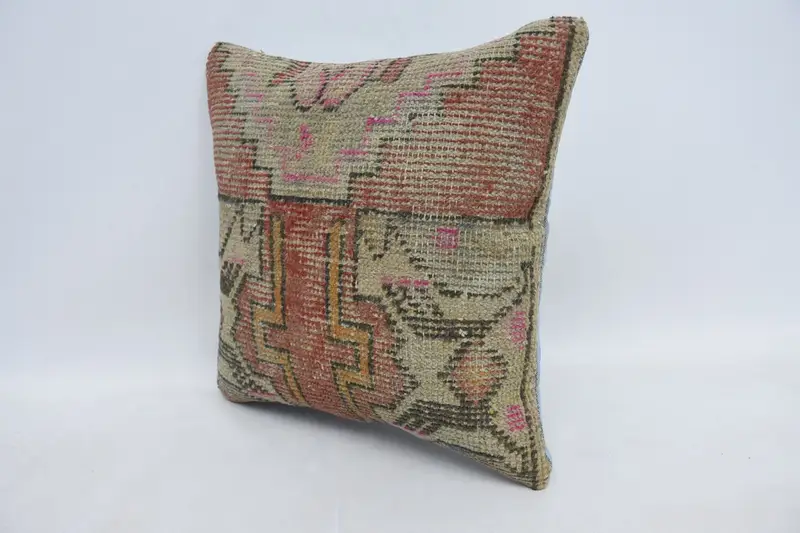 Boho Pillow Sham Cover, Chair Cushion, Cushion Case, Tribal Cushion, Ethnical Kilim Rug Pillow, Kilim Pillow Cover, 16x16 Red Pillow - 4