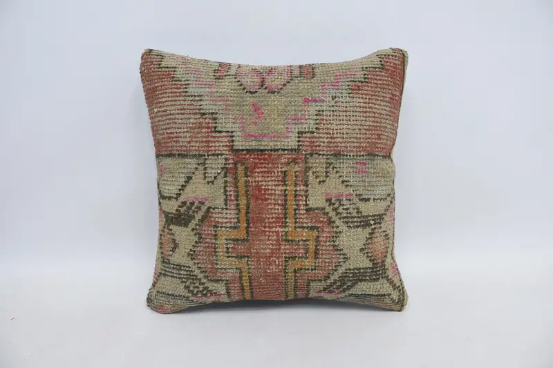 Boho Pillow Sham Cover, Chair Cushion, Cushion Case, Tribal Cushion, Ethnical Kilim Rug Pillow, Kilim Pillow Cover, 16x16 Red Pillow - 1