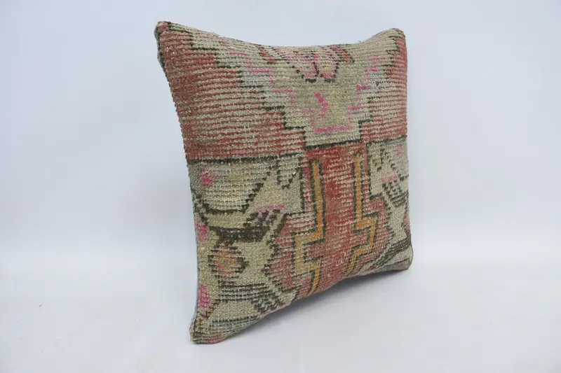 Boho Pillow Sham Cover, Chair Cushion, Cushion Case, Tribal Cushion, Ethnical Kilim Rug Pillow, Kilim Pillow Cover, 16x16 Red Pillow - 3