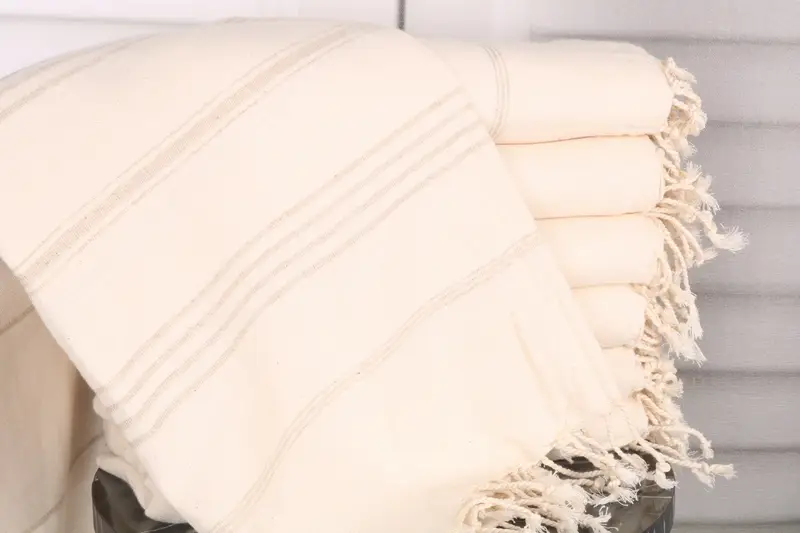 Handmade Gift Beige Linen Striped Towel, 40x71 Inches