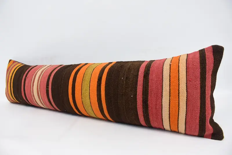 Vintage Kilim Throw Pillow, Kilim Pillow Cover, Interior Designer Pillow, Wholesale Cushion, 12x48 Brown Cushion Case, Pillow - 4