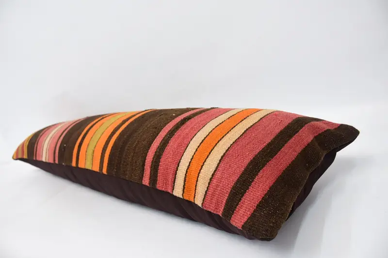 Vintage Kilim Throw Pillow, Kilim Pillow Cover, Interior Designer Pillow, Wholesale Cushion, 12x48 Brown Cushion Case, Pillow - 5
