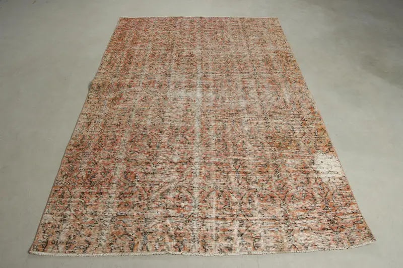 4.9x7.7 ft Vintage Rug, Area Turkish Rug, Orange Animal Print Rug - 1