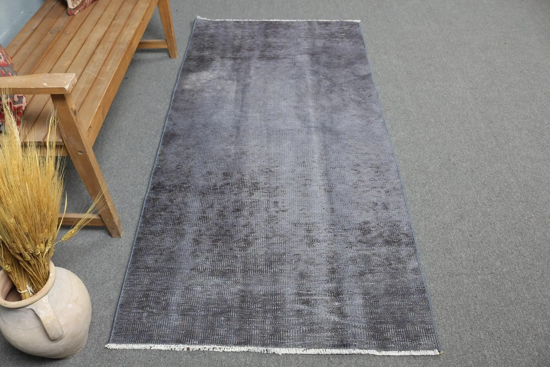 3.2x6.6 ft Türk Halısı, Vintage Vurgu Halısı, Gri Mavi Düz Halı - 1
