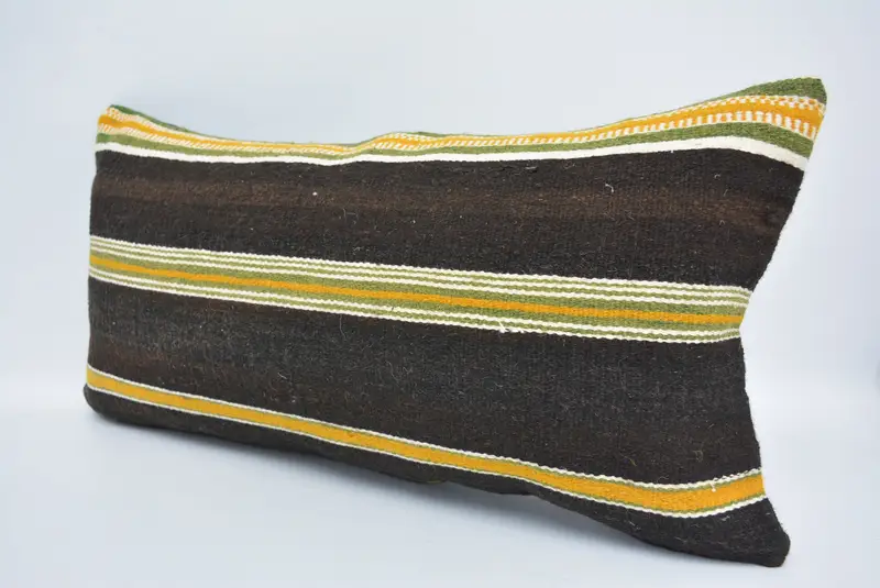 Boho Pillow Sham Cover, Pillow Sham, Handmade Cushion, Gift Pillow, Pastel Pillow Case, 12x24 Brown Pillow Case, Turkish Kilim Pillow - 4
