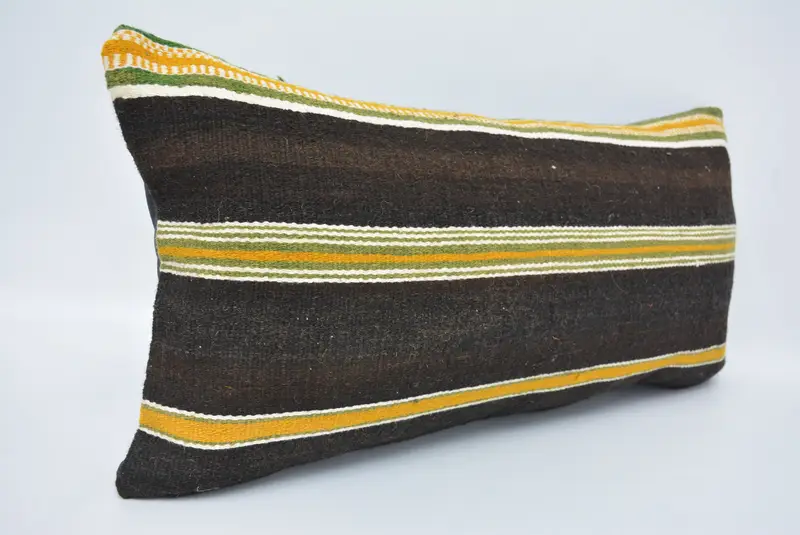 Boho Pillow Sham Cover, Pillow Sham, Handmade Cushion, Gift Pillow, Pastel Pillow Case, 12x24 Brown Pillow Case, Turkish Kilim Pillow - 3