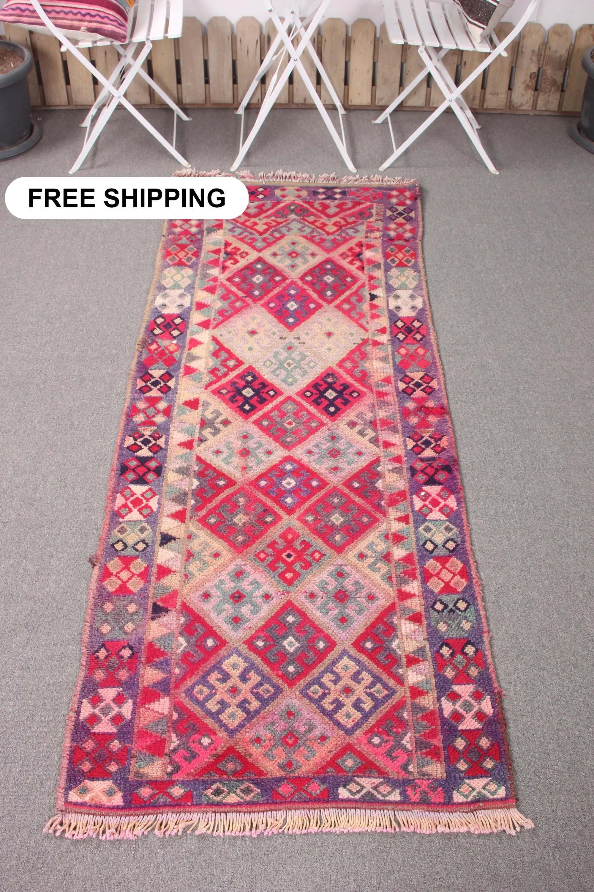 Vintage Herki Accent Halı 2.7x6.6 ft (81x200 cm), Türk Kırmızı Halı - 1