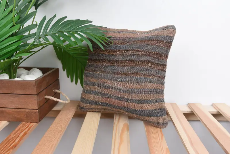 Shabby Chic Pillow Case, Pillow, Vintage Pillow, Antique Pillows, 12x12 Brown Cushion Cover, Handmade Throw Pillow Cover, Boho Pillow Sham Cover - 5