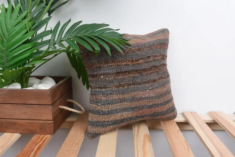 Shabby Chic Pillow Case, Pillow, Vintage Pillow, Antique Pillows, 12x12 Brown Cushion Cover, Handmade Throw Pillow Cover, Boho Pillow Sham Cover - 4