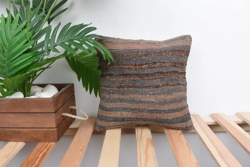 Shabby Chic Pillow Case, Pillow, Vintage Pillow, Antique Pillows, 12x12 Brown Cushion Cover, Handmade Throw Pillow Cover, Boho Pillow Sham Cover - 1