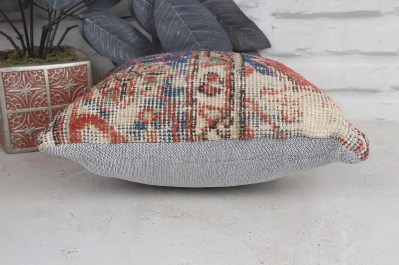 Pillow Case, 12x12 Red Pillow Case, Kilim Cushion Sham, Turkish Kilim Pillow, Sustainable Cushion Cover, Vintage Kilim Throw Pillow - 5