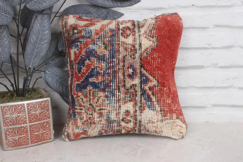 Pillow Case, 12x12 Red Pillow Case, Kilim Cushion Sham, Turkish Kilim Pillow, Sustainable Cushion Cover, Vintage Kilim Throw Pillow - 1