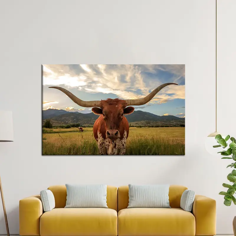 エレガントなファームハウスブルキャンバスプリント、アメリカンマン洞窟装飾用