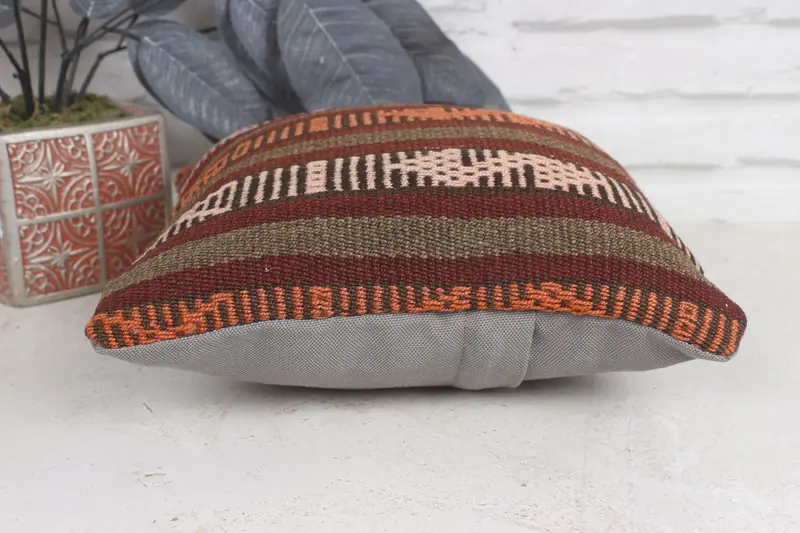 Antique Pillows, Cushion Case, 12x12 Red Pillow Cover, Car Cushion, Handmade Kilim Cushion, Throw Kilim Pillow, Bolster Throw Cushion - 5