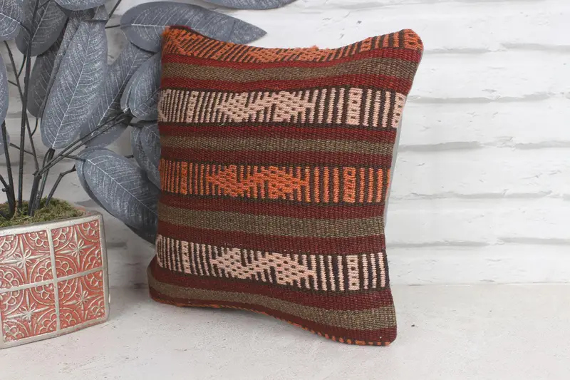 Antique Pillows, Cushion Case, 12x12 Red Pillow Cover, Car Cushion, Handmade Kilim Cushion, Throw Kilim Pillow, Bolster Throw Cushion - 3