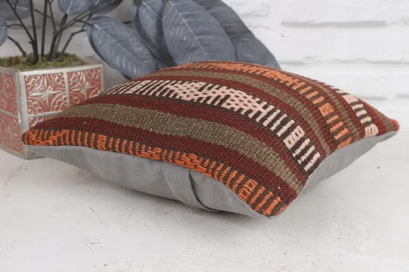 Antique Pillows, Cushion Case, 12x12 Red Pillow Cover, Car Cushion, Handmade Kilim Cushion, Throw Kilim Pillow, Bolster Throw Cushion - 6