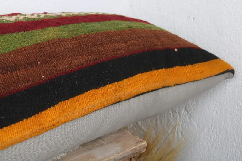 Kilim Cushion Sham, Seat Pillow Case, 16x48 Green Cushion Case, Cushion, Turkish Pillow, Cozy Throw Pillow, Throw Kilim Pillow, Ottoman Cushion Case - 5