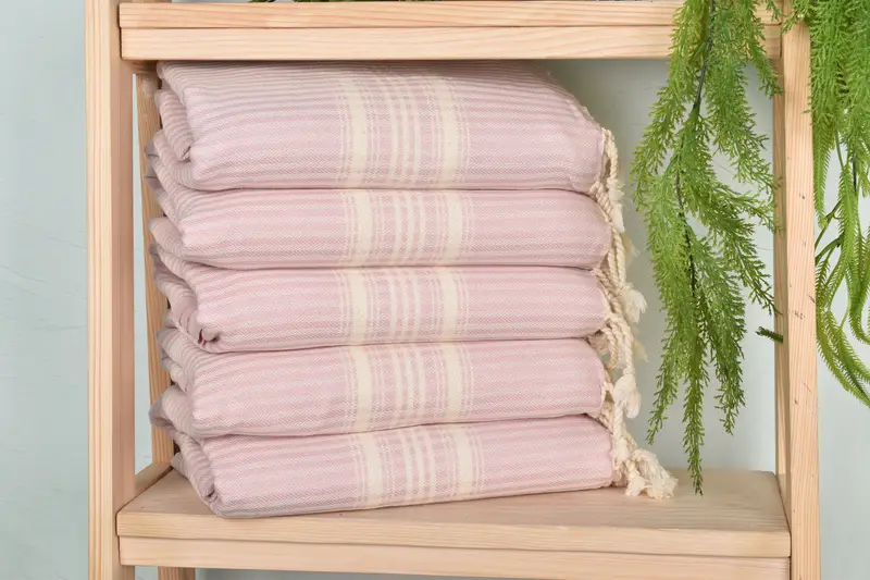 Striped Towel Pink Organic Cotton/Linen, Turkish Bath Towel, 38x67 Inches